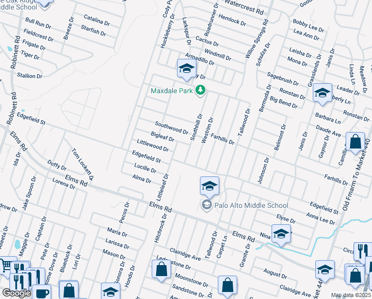 map of restaurants, bars, coffee shops, grocery stores, and more near 3303 Southhill Drive in Killeen