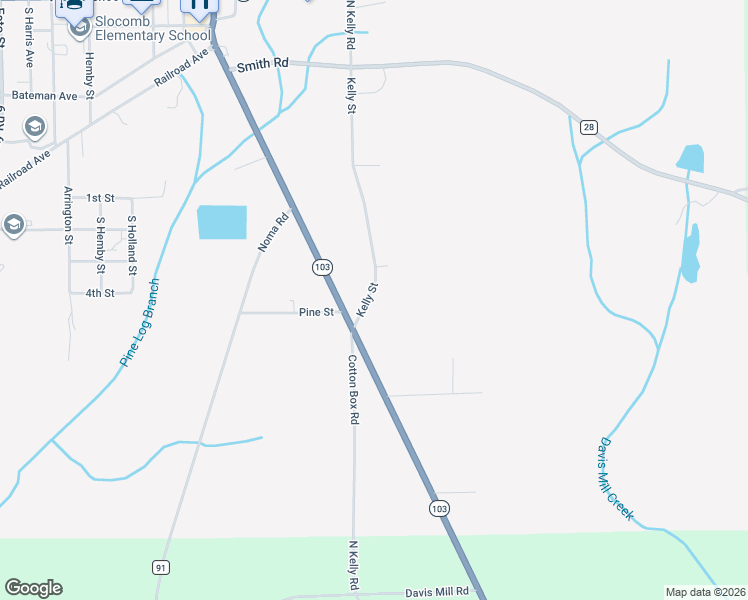 map of restaurants, bars, coffee shops, grocery stores, and more near 721 Kelly Street in Slocomb