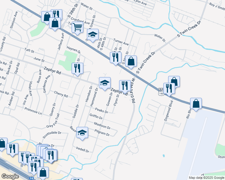 map of restaurants, bars, coffee shops, grocery stores, and more near 1307 Gowen Drive in Killeen