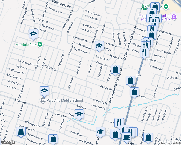 map of restaurants, bars, coffee shops, grocery stores, and more near 1816 Janis Drive in Killeen