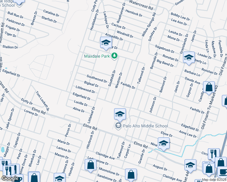 map of restaurants, bars, coffee shops, grocery stores, and more near 3307 Westrim Drive in Killeen