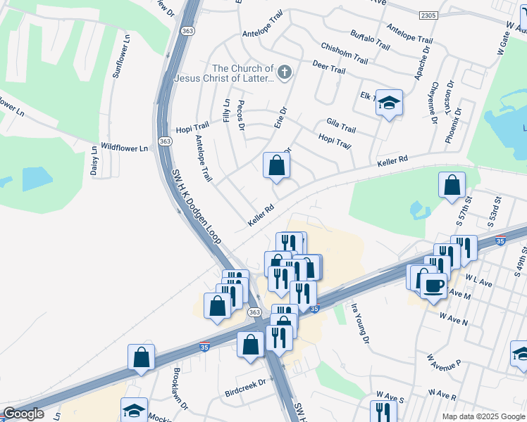 map of restaurants, bars, coffee shops, grocery stores, and more near 4402 Southwest H K Dodgen Loop in Temple