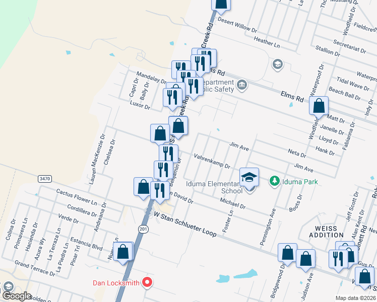 map of restaurants, bars, coffee shops, grocery stores, and more near 5405 Jim Avenue in Killeen