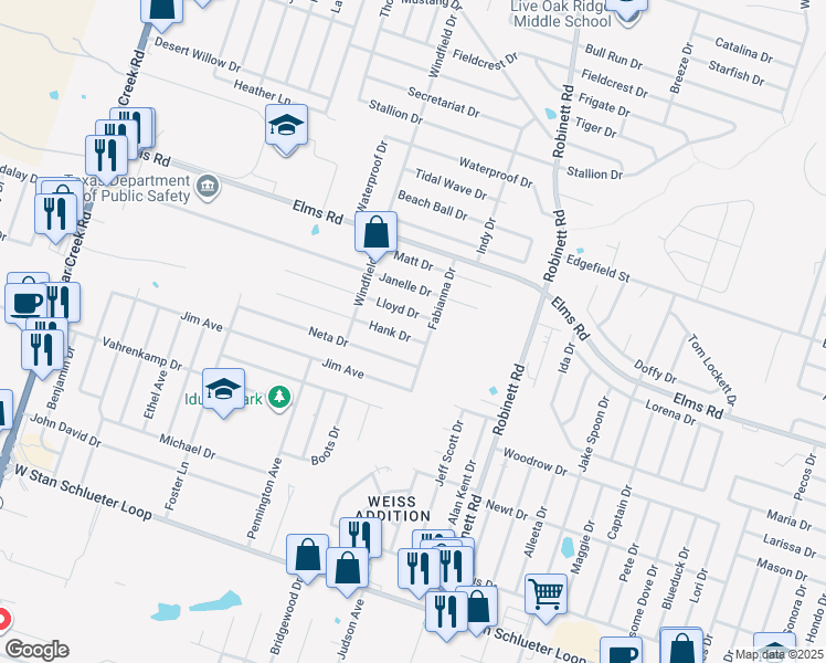 map of restaurants, bars, coffee shops, grocery stores, and more near 4310 Hank Drive in Killeen
