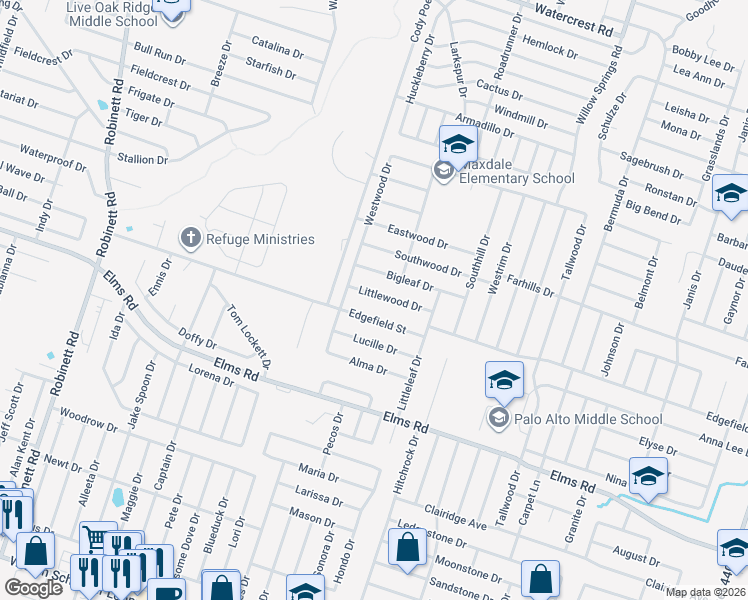 map of restaurants, bars, coffee shops, grocery stores, and more near 2710 Littlewood Drive in Killeen