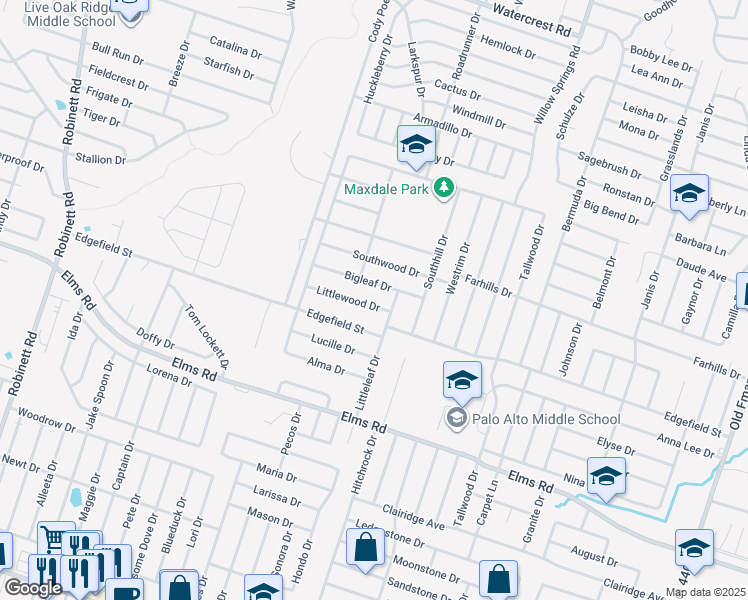 map of restaurants, bars, coffee shops, grocery stores, and more near 2607 Littlewood Drive in Killeen