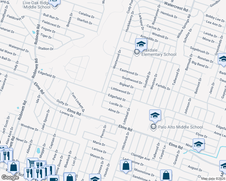 map of restaurants, bars, coffee shops, grocery stores, and more near 2802 Littlewood Drive in Killeen