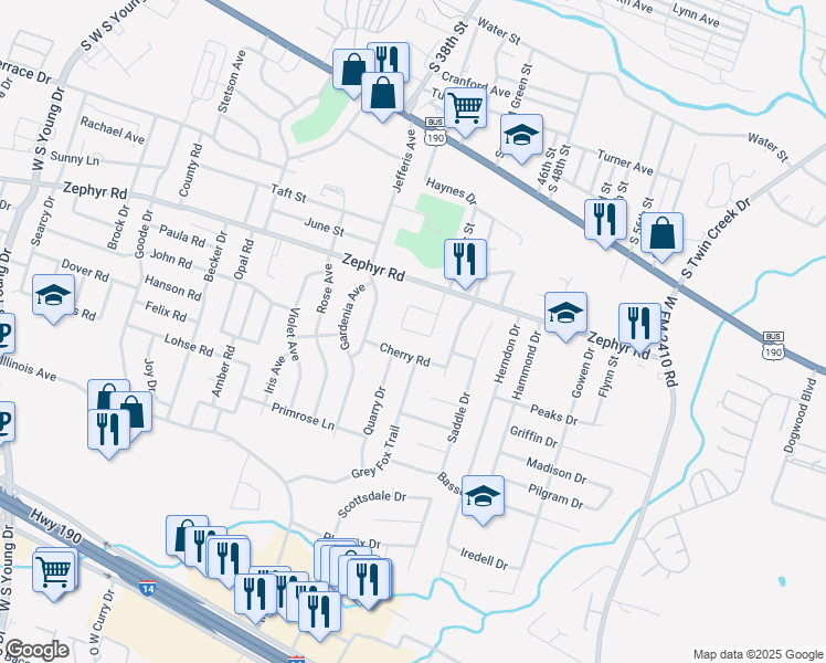 map of restaurants, bars, coffee shops, grocery stores, and more near 1400 Dugger Circle in Killeen