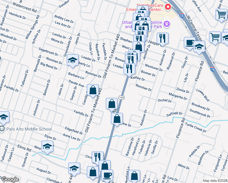 map of restaurants, bars, coffee shops, grocery stores, and more near 1202 Industrial Boulevard in Killeen