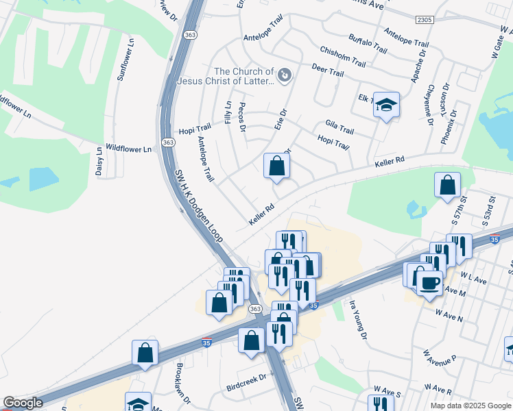 map of restaurants, bars, coffee shops, grocery stores, and more near 4402 Southwest H K Dodgen Loop in Temple