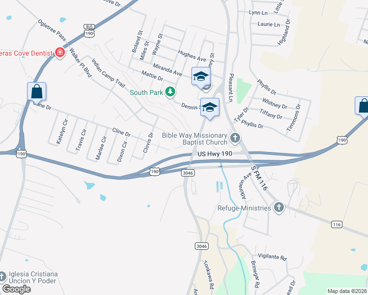 map of restaurants, bars, coffee shops, grocery stores, and more near 2138-2598 Farm to Market 3046 in Copperas Cove