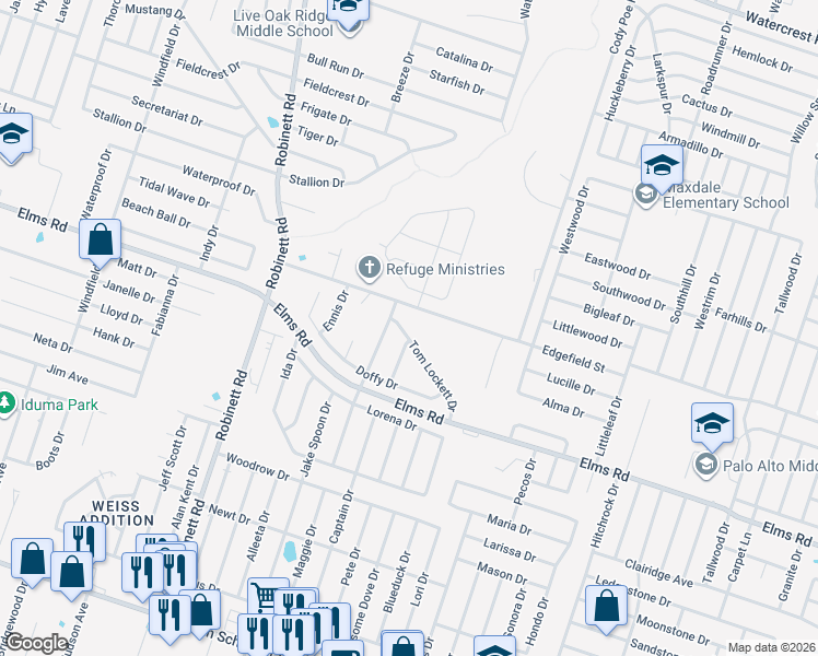 map of restaurants, bars, coffee shops, grocery stores, and more near 3203 Tom Lockett Drive in Killeen