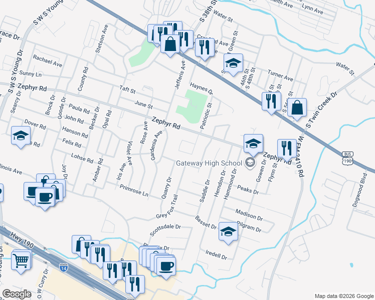 map of restaurants, bars, coffee shops, grocery stores, and more near 1400 Dugger Circle in Killeen