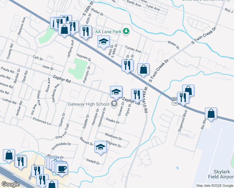 map of restaurants, bars, coffee shops, grocery stores, and more near 4003 Zephyr Road in Killeen