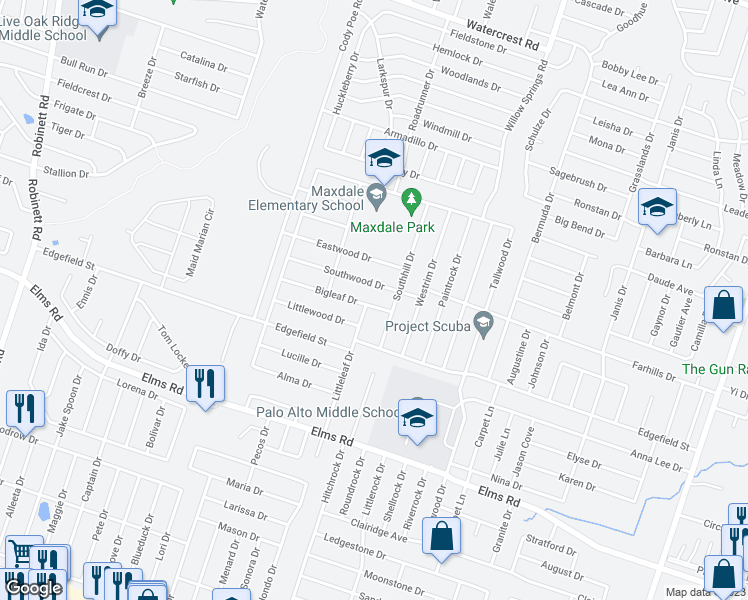 map of restaurants, bars, coffee shops, grocery stores, and more near 2507 Bigleaf Drive in Killeen