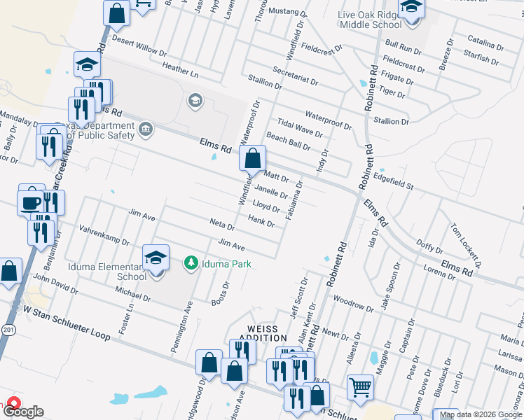 map of restaurants, bars, coffee shops, grocery stores, and more near 4310 Hank Drive in Killeen