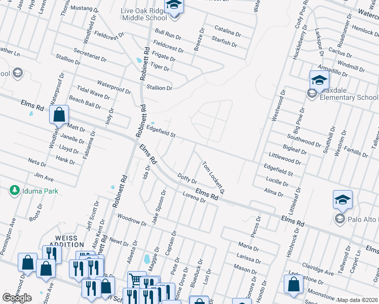 map of restaurants, bars, coffee shops, grocery stores, and more near 3600 John Haedge Drive in Killeen