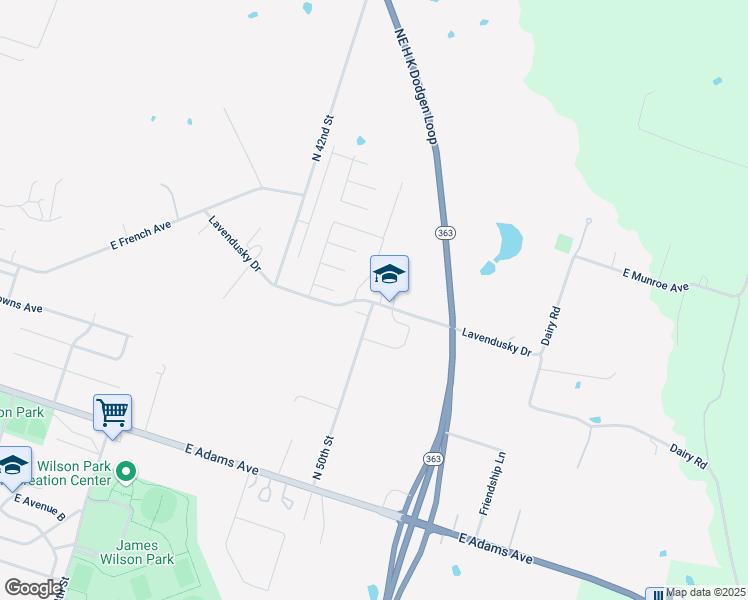 map of restaurants, bars, coffee shops, grocery stores, and more near 2500 Lavendusky Drive in Temple