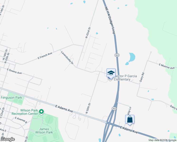 map of restaurants, bars, coffee shops, grocery stores, and more near 2400 Lavendusky Drive in Temple