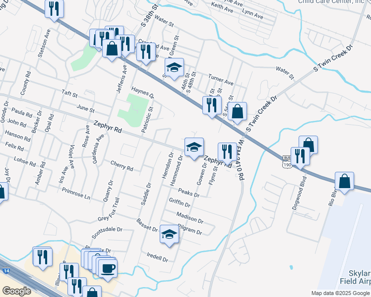 map of restaurants, bars, coffee shops, grocery stores, and more near 3709 Zephyr Road in Killeen