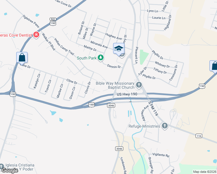 map of restaurants, bars, coffee shops, grocery stores, and more near 2138-2598 Farm to Market 3046 in Copperas Cove