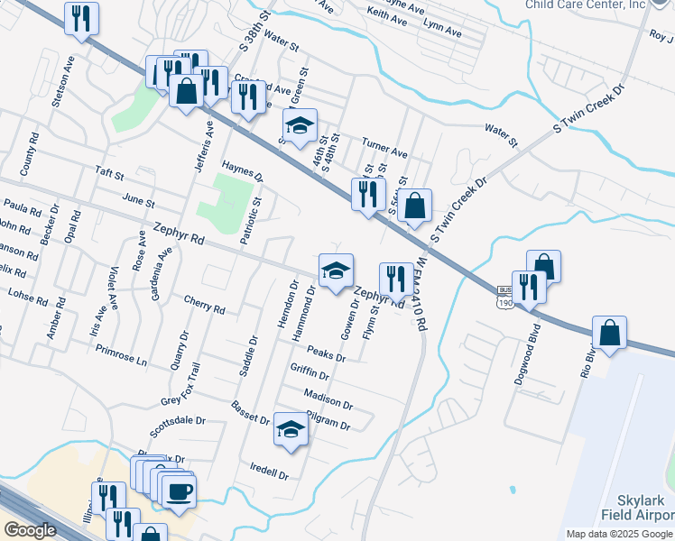 map of restaurants, bars, coffee shops, grocery stores, and more near 1106 Charisse Street in Killeen