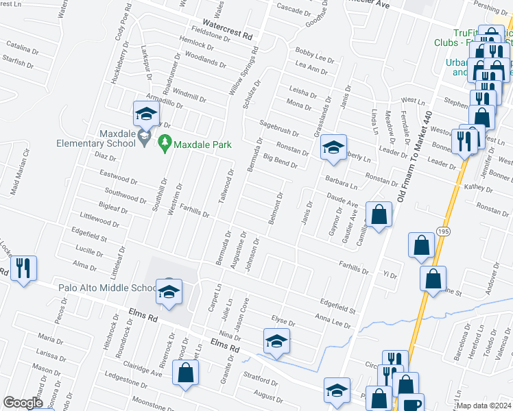 map of restaurants, bars, coffee shops, grocery stores, and more near 1704 Kingman Road in Killeen