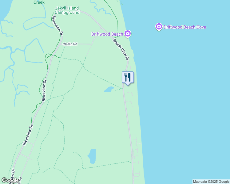 map of restaurants, bars, coffee shops, grocery stores, and more near 1174 Beachview Drive North in Jekyll Island