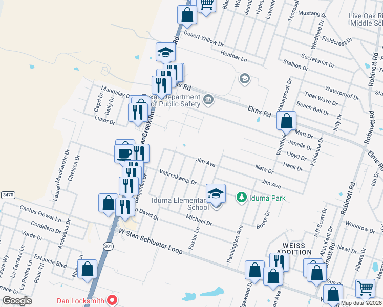 map of restaurants, bars, coffee shops, grocery stores, and more near 5103 Jim Avenue in Killeen