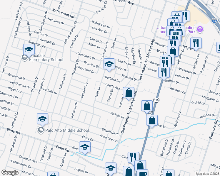 map of restaurants, bars, coffee shops, grocery stores, and more near 1801 Gaynor Drive in Killeen
