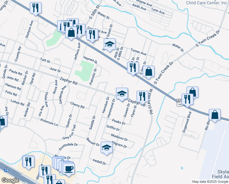 map of restaurants, bars, coffee shops, grocery stores, and more near 3709 Zephyr Road in Killeen