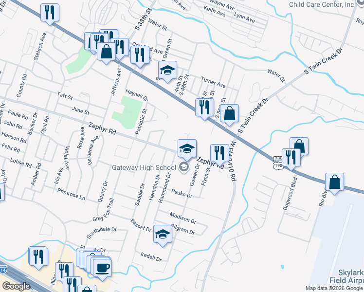 map of restaurants, bars, coffee shops, grocery stores, and more near 3709 Zephyr Road in Killeen