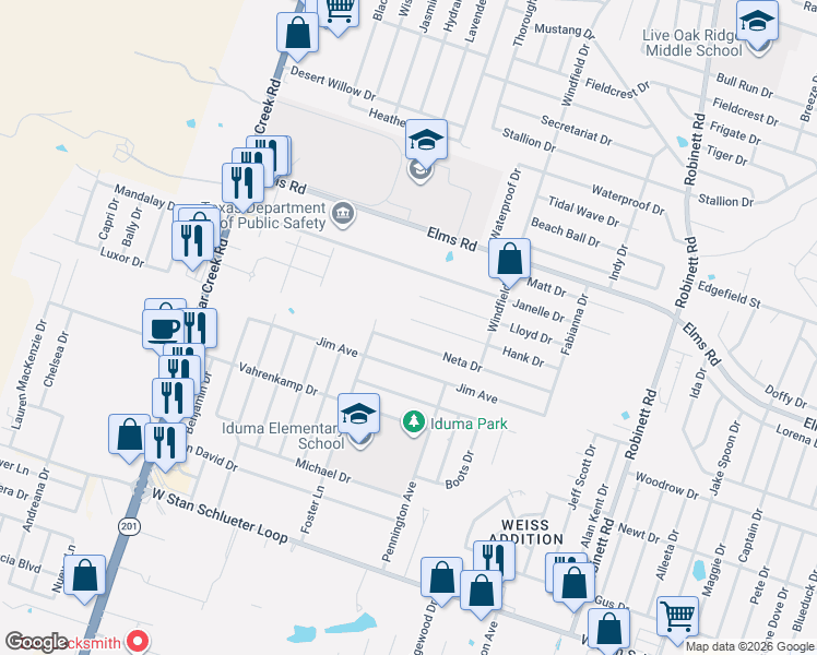 map of restaurants, bars, coffee shops, grocery stores, and more near 4613 Hank Drive in Killeen