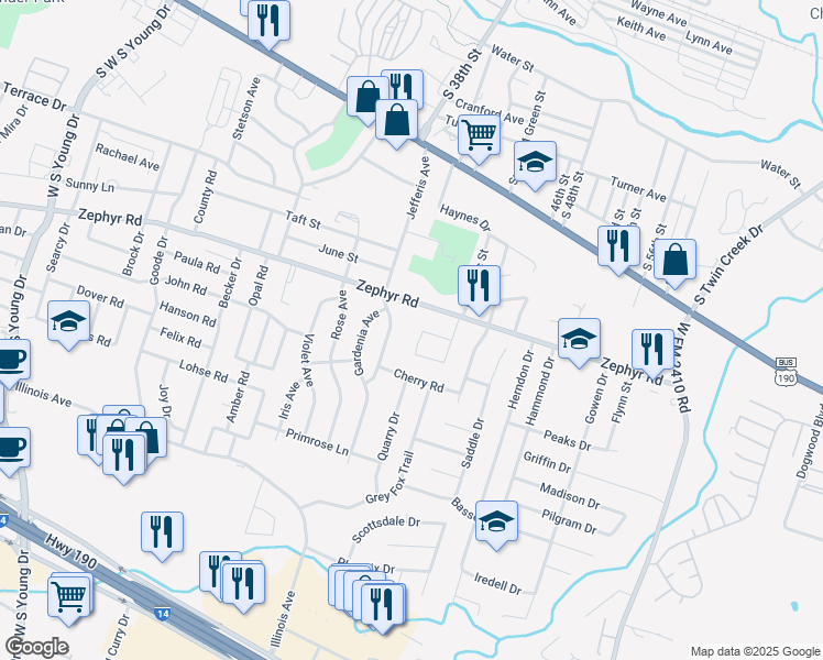 map of restaurants, bars, coffee shops, grocery stores, and more near 1308 Jefferis Avenue in Killeen