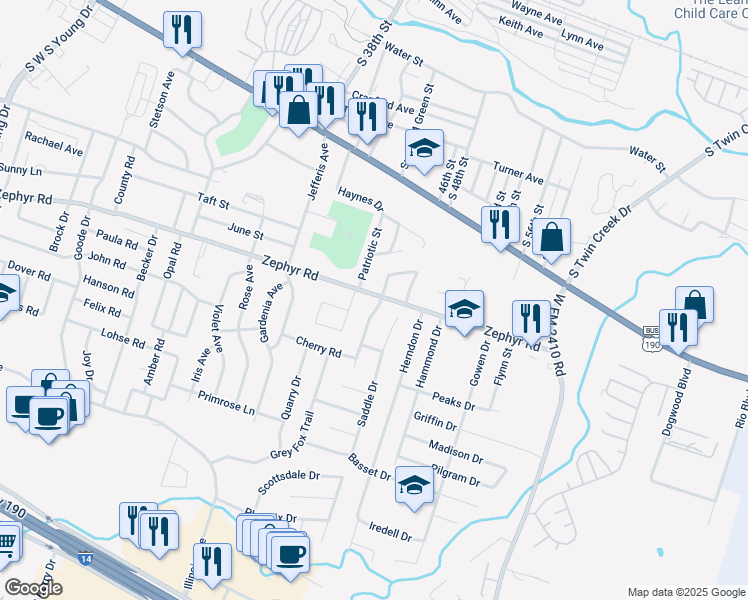 map of restaurants, bars, coffee shops, grocery stores, and more near 1201 Fox Creek Drive in Killeen
