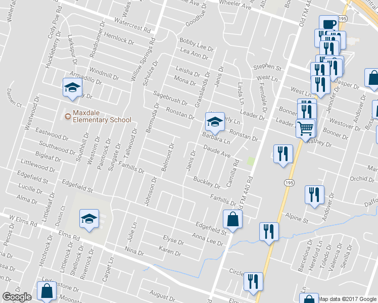 map of restaurants, bars, coffee shops, grocery stores, and more near 1805 Janis Drive in Killeen