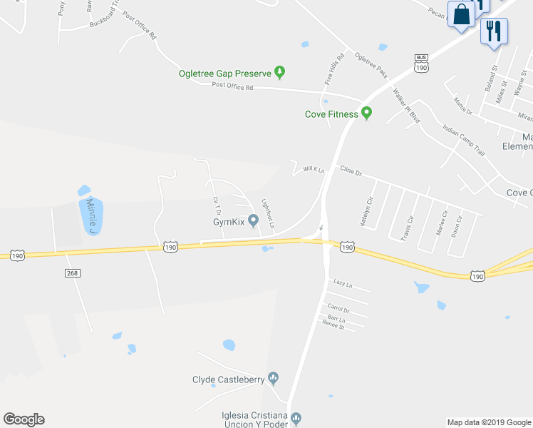 map of restaurants, bars, coffee shops, grocery stores, and more near 1951 Lightfoot Lane in Copperas Cove