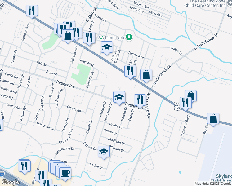 map of restaurants, bars, coffee shops, grocery stores, and more near 3709 Zephyr Road in Killeen