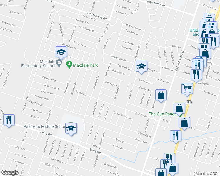 map of restaurants, bars, coffee shops, grocery stores, and more near 1703 Kingman Road in Killeen