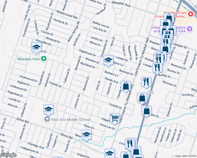map of restaurants, bars, coffee shops, grocery stores, and more near 1805 Janis Drive in Killeen