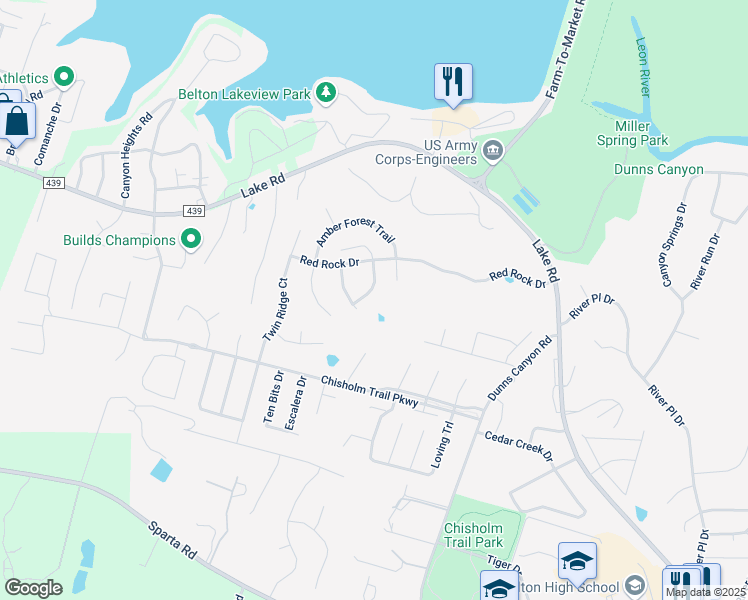 map of restaurants, bars, coffee shops, grocery stores, and more near 2406 Garden Brook Trail in Belton
