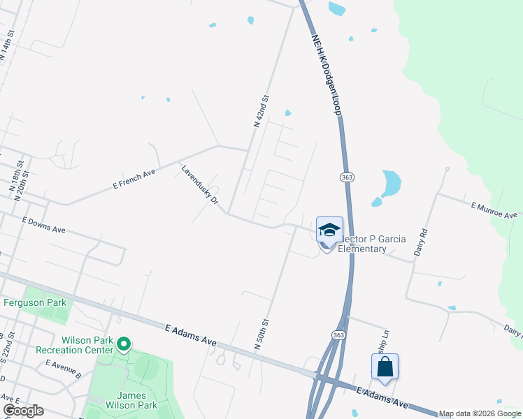 map of restaurants, bars, coffee shops, grocery stores, and more near 2400 Lavendusky Drive in Temple