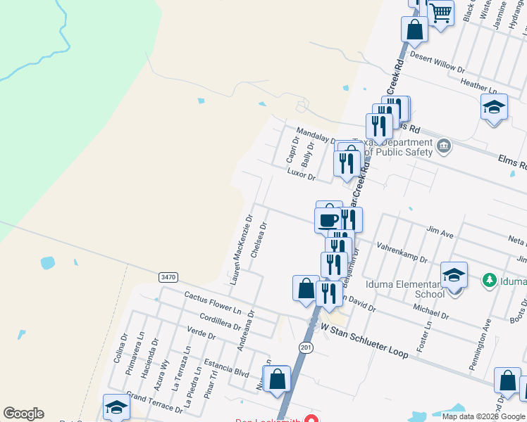 map of restaurants, bars, coffee shops, grocery stores, and more near 4501 Chelsea Drive in Killeen