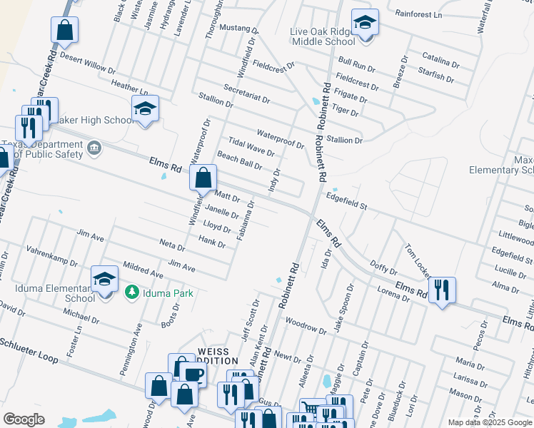 map of restaurants, bars, coffee shops, grocery stores, and more near 4108 Matt Court in Killeen
