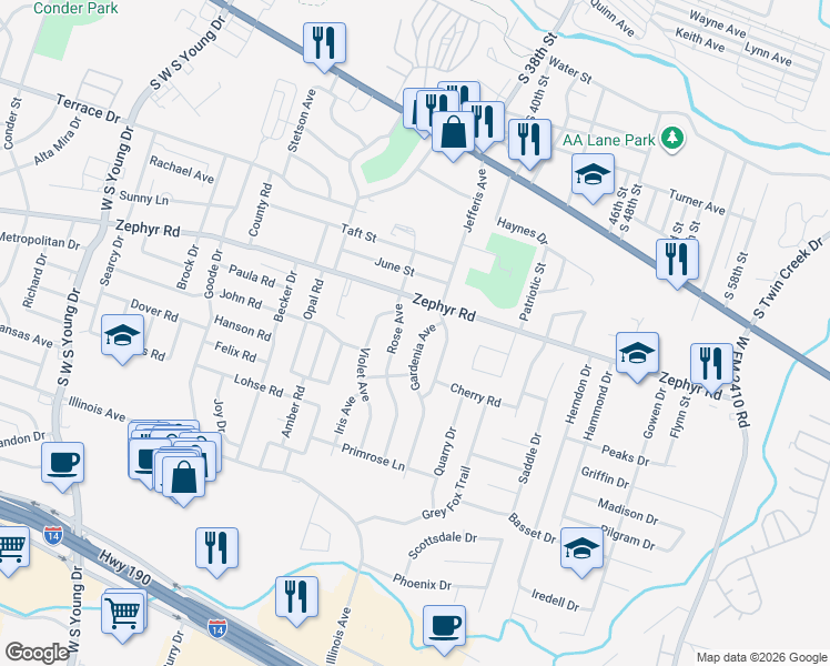 map of restaurants, bars, coffee shops, grocery stores, and more near 1309 Gardenia Avenue in Killeen
