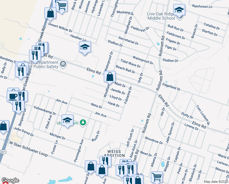 map of restaurants, bars, coffee shops, grocery stores, and more near 4402 Janelle Drive in Killeen