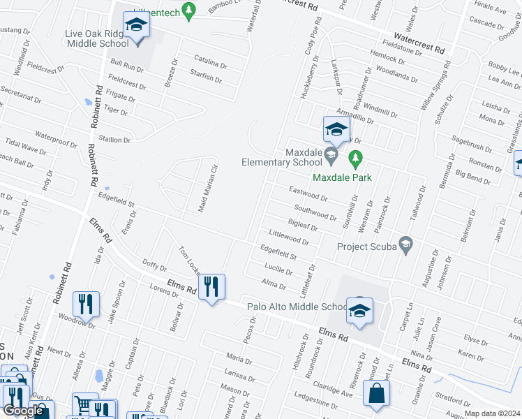 map of restaurants, bars, coffee shops, grocery stores, and more near 3303 Westwood Drive in Killeen