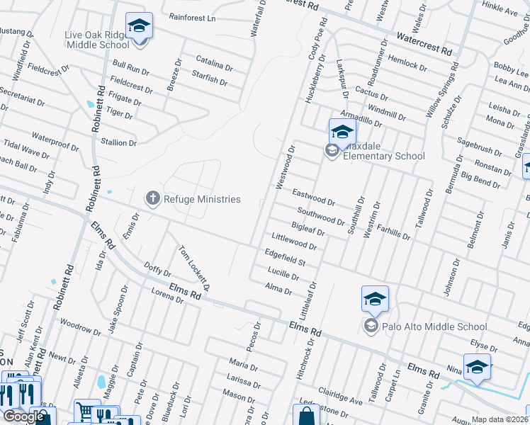 map of restaurants, bars, coffee shops, grocery stores, and more near 3305 Westwood Drive in Killeen
