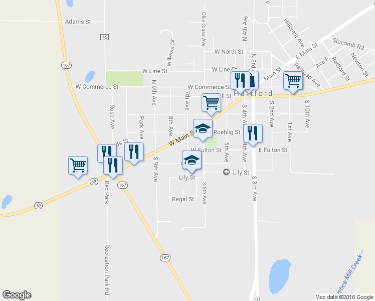 map of restaurants, bars, coffee shops, grocery stores, and more near 500 South 7th Avenue in Hartford