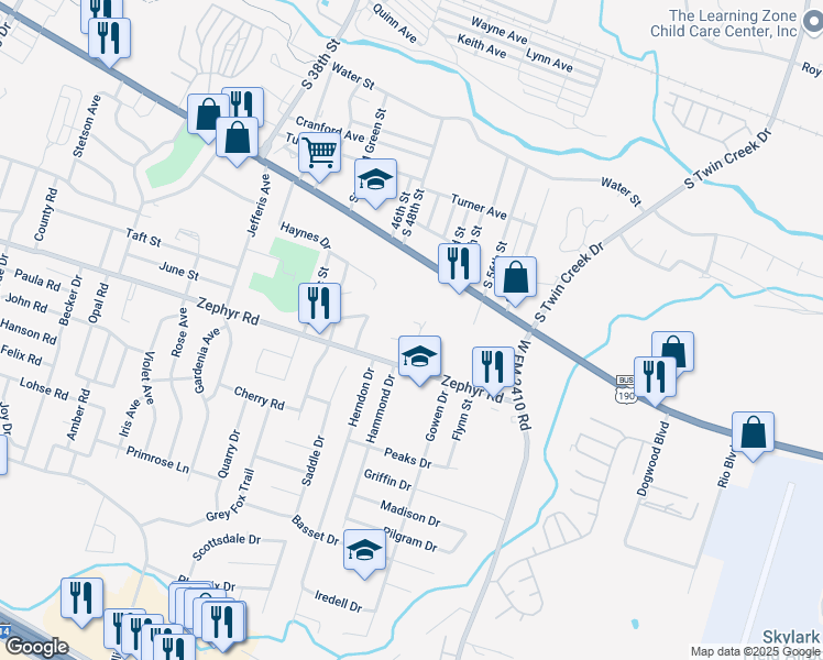 map of restaurants, bars, coffee shops, grocery stores, and more near 3709 Zephyr Road in Killeen
